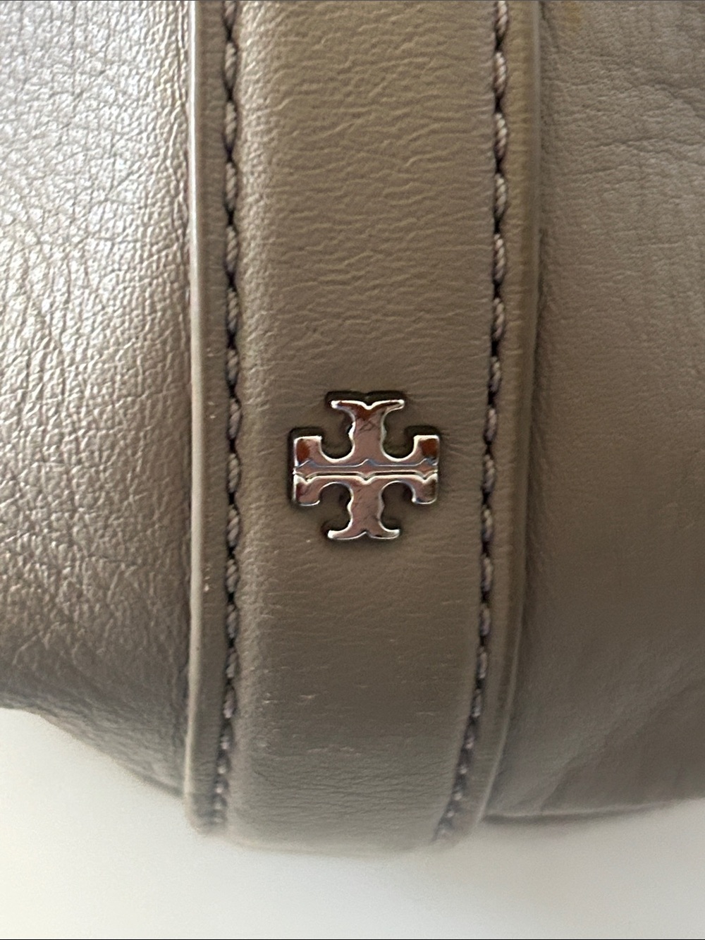Tory Burch Taupe Leather Drawstring Hobo Shoulder Bag Quiet Luxury Minimalist